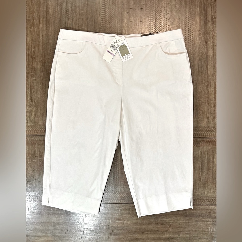 Alfred Dunner Classics classic fit comfort waist capris white stretch size 22W